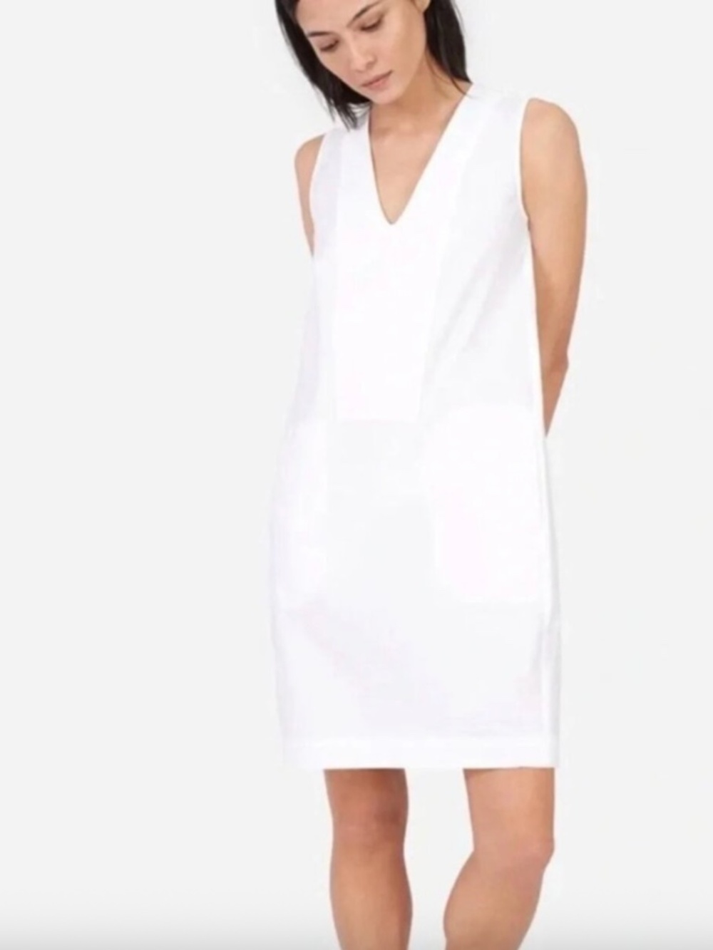 Everlane The Cotton Poplin V-Neck Tank Dress Women 00 White